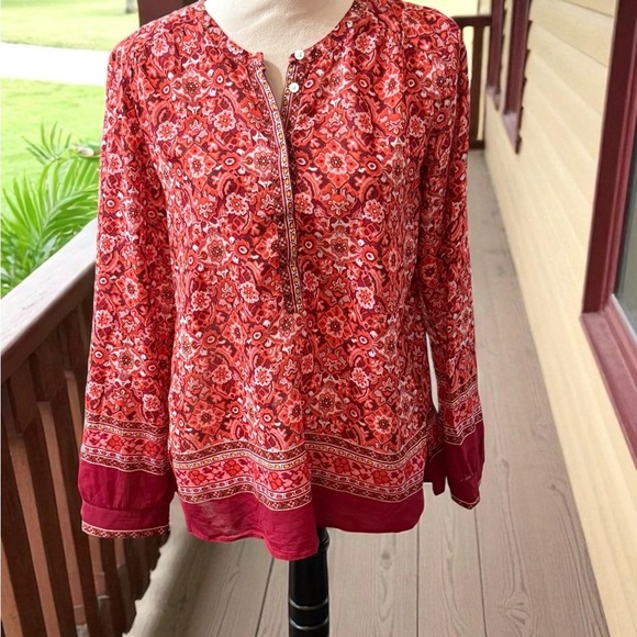 LOFT Red Long Sleeve Buttoned Blouse - Picture 1 of 5
